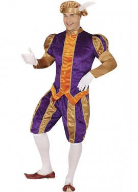 Purple and orange page boy costume with hat for men