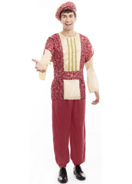 Red King Gaspar Page Costume with Hat for Men