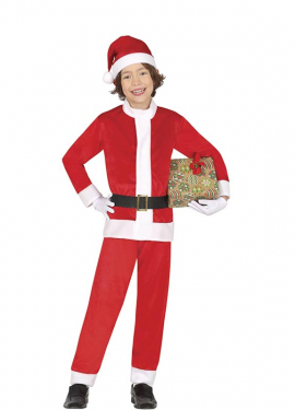 Red and white Santa Claus costume with hat for children