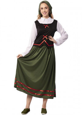 Green Shepherdess Costume with Scarf for Women