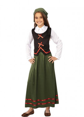 Green Shepherdess Costume with Scarf for Girls