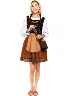 Disfraz de Pastorcilla Aldeana marrón para mujer