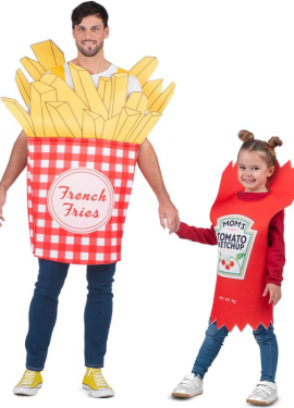 Costume da patatine fritte e ketchup per adulti e bambini