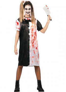 Black and white clown costume with fake blood for women