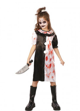 Black and white clown costume with fake blood for girls