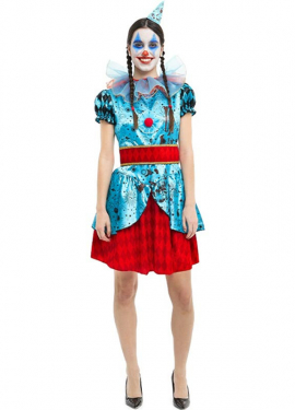 Blue and red clown costume for women