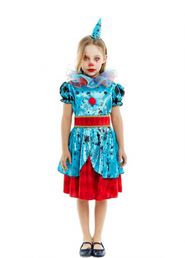 Blue and red maniac clown costume for girls and teenagers