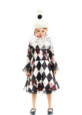 Pierrot Killer Clown Costume with Hat for Girls and Teenagers