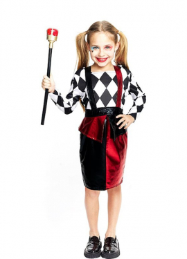 Black and red rhombus clown costume for girls and teenagers