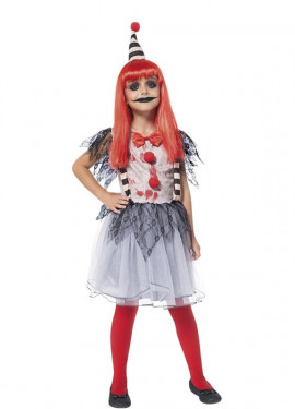 Grey Bloodthirsty Clown Costume with Hat for Girls