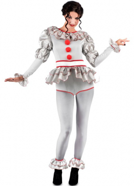 Gray and red Sinister Clown costume for women