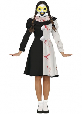 Black and white scary clown costume for women