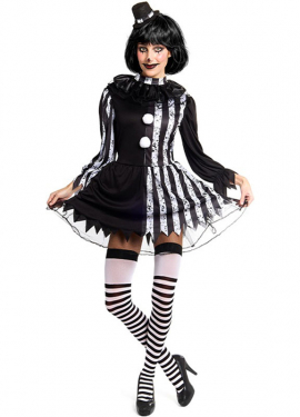 Black and white scary clown costume for women