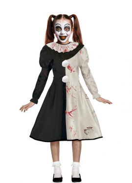 Black and white scary clown costume for girls