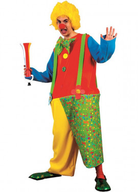 Fato de palhaço feliz multicolorido com gravata borboleta para homem