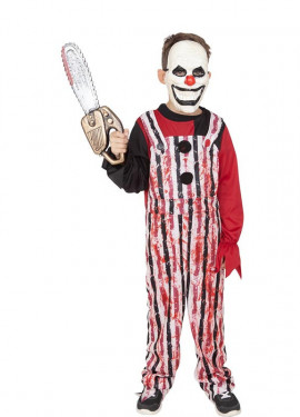 Red striped killer clown costume with mask for kids