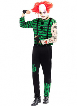 Green and black killer clown costume for men