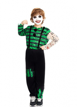 Green and black killer clown costume for kids