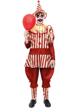 Costume da clown pazzo a strisce rosse per uomo