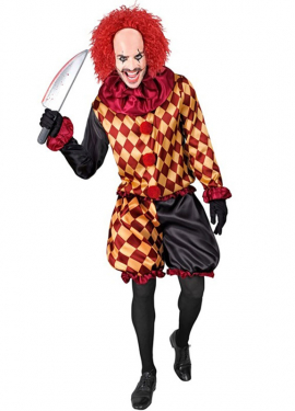 Men's Checkered Ghoul Clown Costume