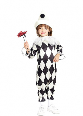 Pierrot Clown Costume with rhombuses and hat for babies and children