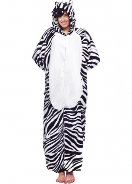 Zebra Pajamas Costume with Hood for Adults