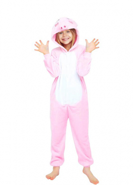 Pink Pig Pajama Costume with Hood for Girl