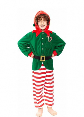 Green Striped Elf Pajamas Costume for Boys