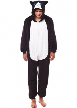 Black and white cat pajama costume for adults