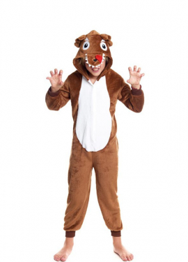 Brown Wolf Pajama Costume with Hood for Boys