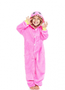 Fato de pijama de monstro rosa com capuz para menina