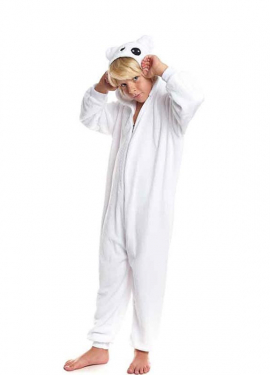 White Bear Pajama Costume with Hood for Boy