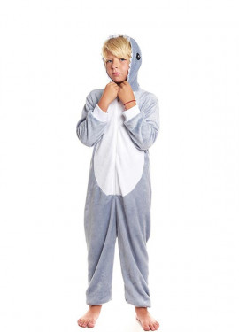 Gray Shark Pajama Costume with Hood for Boys