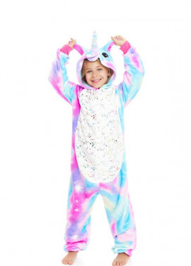 Disfraz de Pijama Unicornio azul y rosa con capucha para niña
