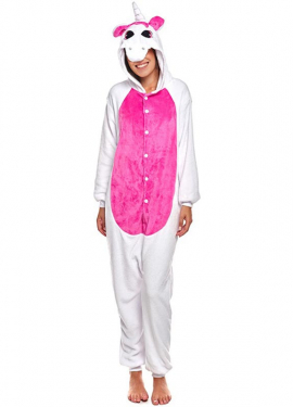 Fuchsia and white Unicorn Pajama Costume for adults