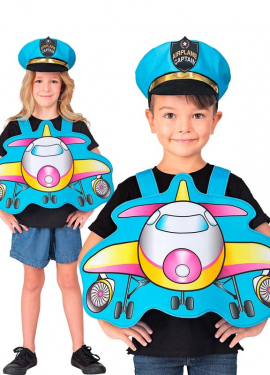 Blue Pilot Airplane Costume with Hat for Kids