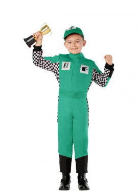 Disfraz de Piloto verde de coches para niños