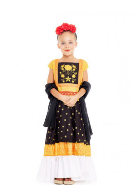 Disfraz de Pintora Mexicana amarillo y negro para niña