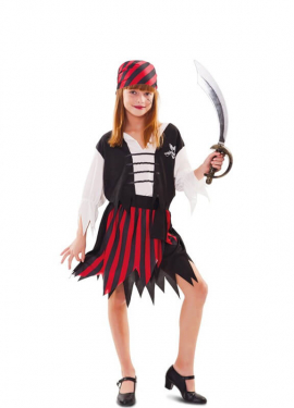 Red and black striped pirate costume for girls