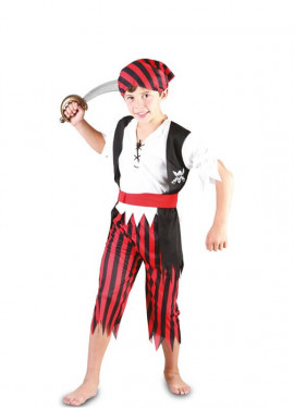 Costume da pirata a righe rosse e nere per un ragazzo