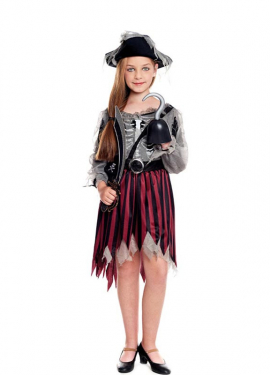 Costume da pirata fantasma a righe per bambina