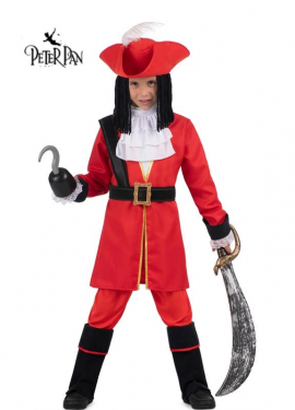 Red Hook Pirate Costume with Hat and Wig for Kids