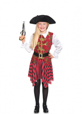 Costume da Pirata rosso e dorata per bambina