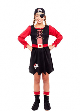 Fato de pirata vestido preto e vermelho para menina