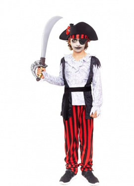 White Striped Zombie Pirate Costume for Boys