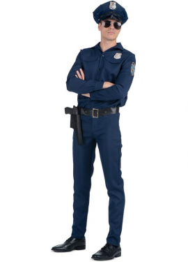 Blue police costume with belt for men