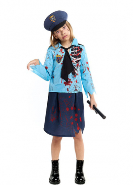 Zombie Police Costume with Cap for Girls