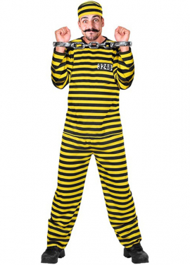 Men's Yellow and Black Striped Prisoner Costume
