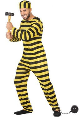 Disfraz de Preso Amarillo a rayas para hombre