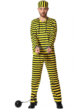 Yellow striped prisoner costume for men